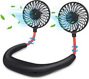 Hands Free Portable Neck Fan - Rechargeable Mini USB Personal Fan Battery Operated with 3 Level Air Flow, 7 LED lights for Home Office Travel Indoor Outdoor (Black) Hands Free Portable Neck Fan - Rechargeable Mini USB Personal Fan Battery Operated with 3 Level Air Flow, 7 LED lights for Home Office Travel Indoor Outdoor (Black)