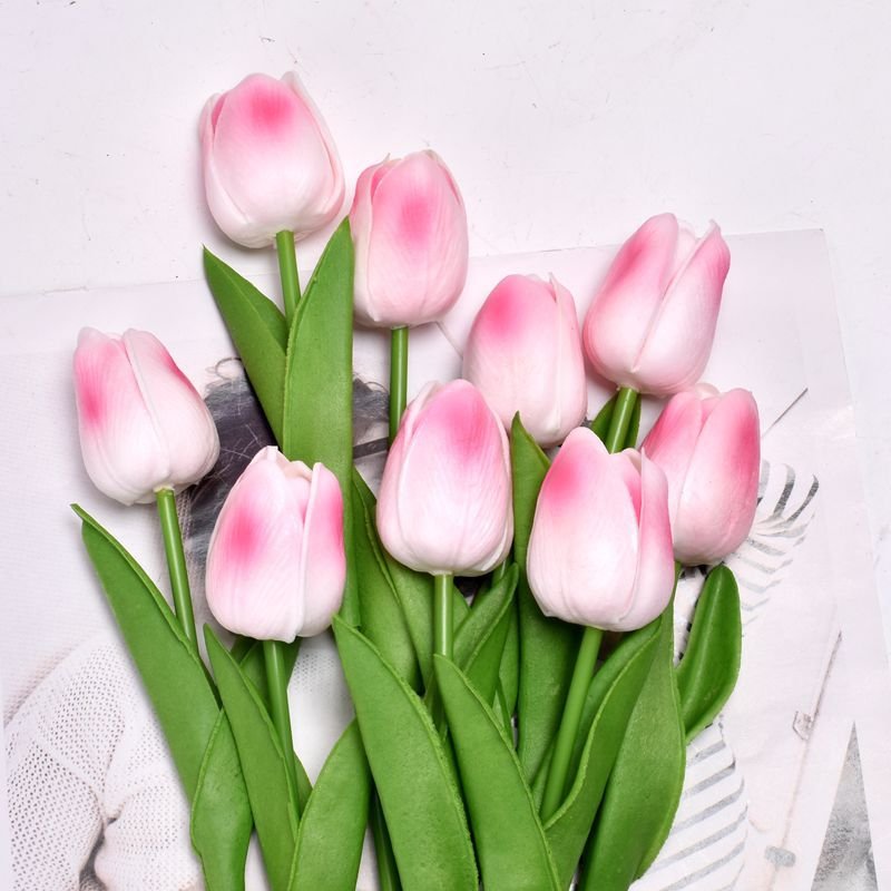 1pcs Length 34 Cm Raw Silk Tulip Artificial Flower (Pink-3)