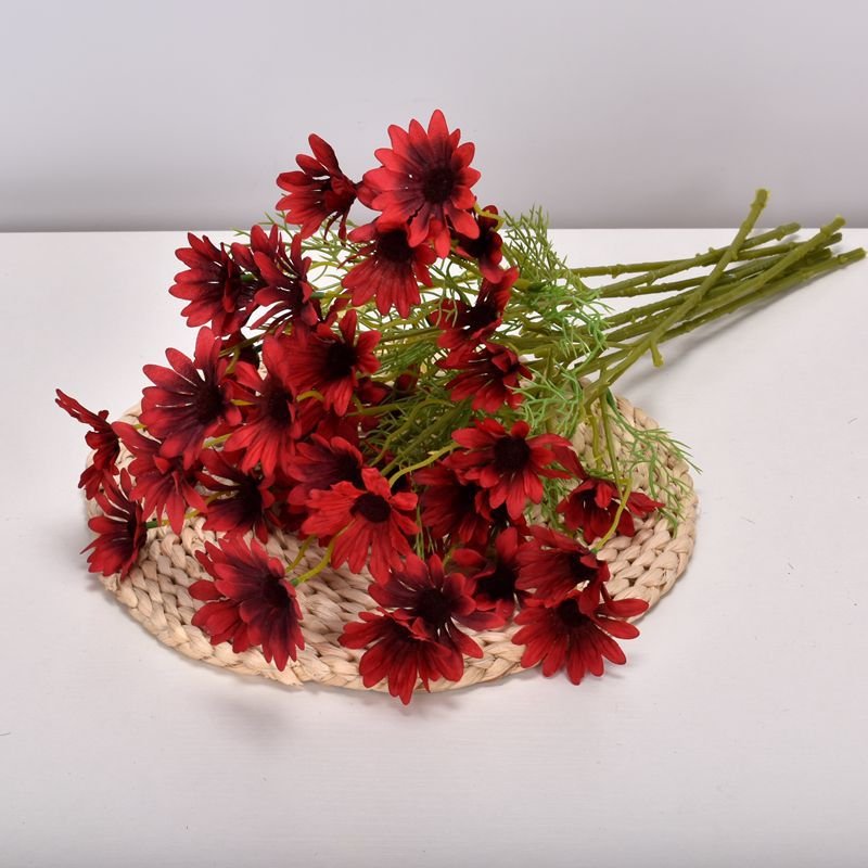 1pcs 5 Head Raw Silk Dutch Chrysanthemums _ Red