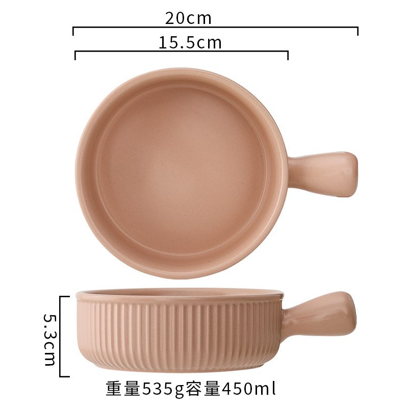 Ceramic Baking Bowl With Handle Tableware (Pink)