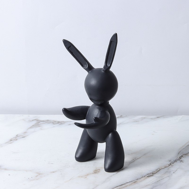 Cartoon Internet Celebrity Handmade Ceramic Jeff Kuns Kung Fu Rabbit Ornaments TV Cabinet, Wine Cabinet, Porch, Bedside Decoration (Black)