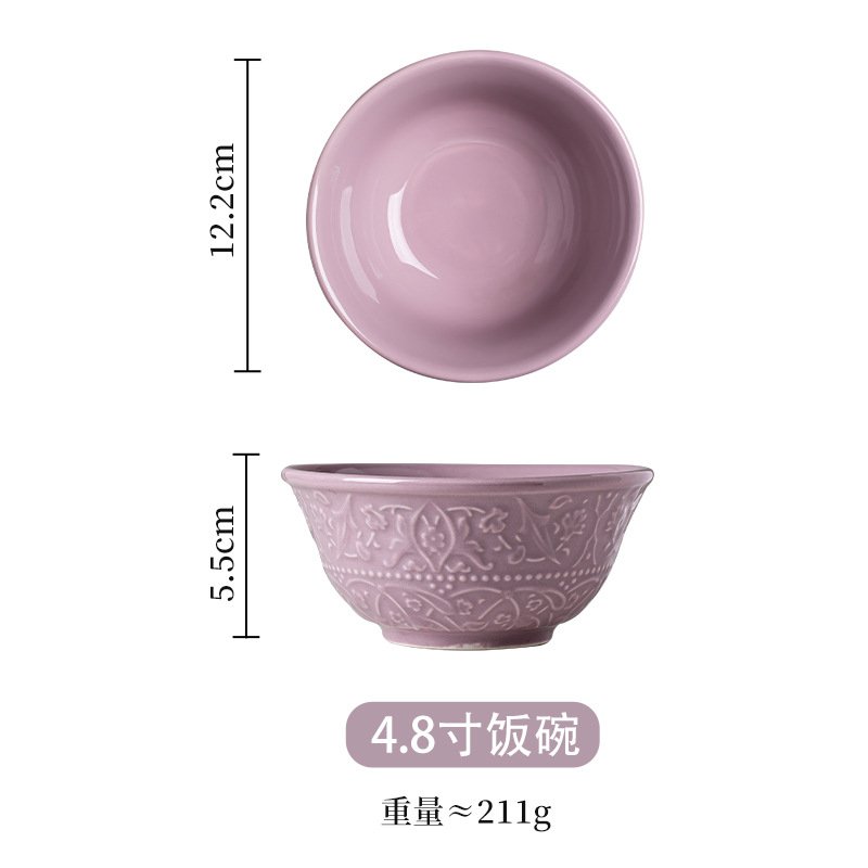 Purple Ceramic Tableware Bowl Plate Set French Vintage Style Tableware Breakfast Plate Fish Plate Ins Wind Meal Plate