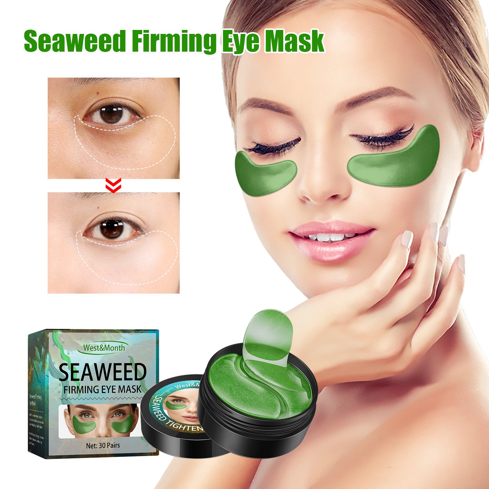 60pcs Per Set Seaweed Firming Eye Mask Lift And Fade Dark Circles, Fine Lines, And Old Water Around The Eyes, Moisturizing 60pcs Per Set Seaweed Firming Eye Mask Lift And Fade Dark Circles, Fine Lines, And Old Water Around The Eyes, Moisturizing