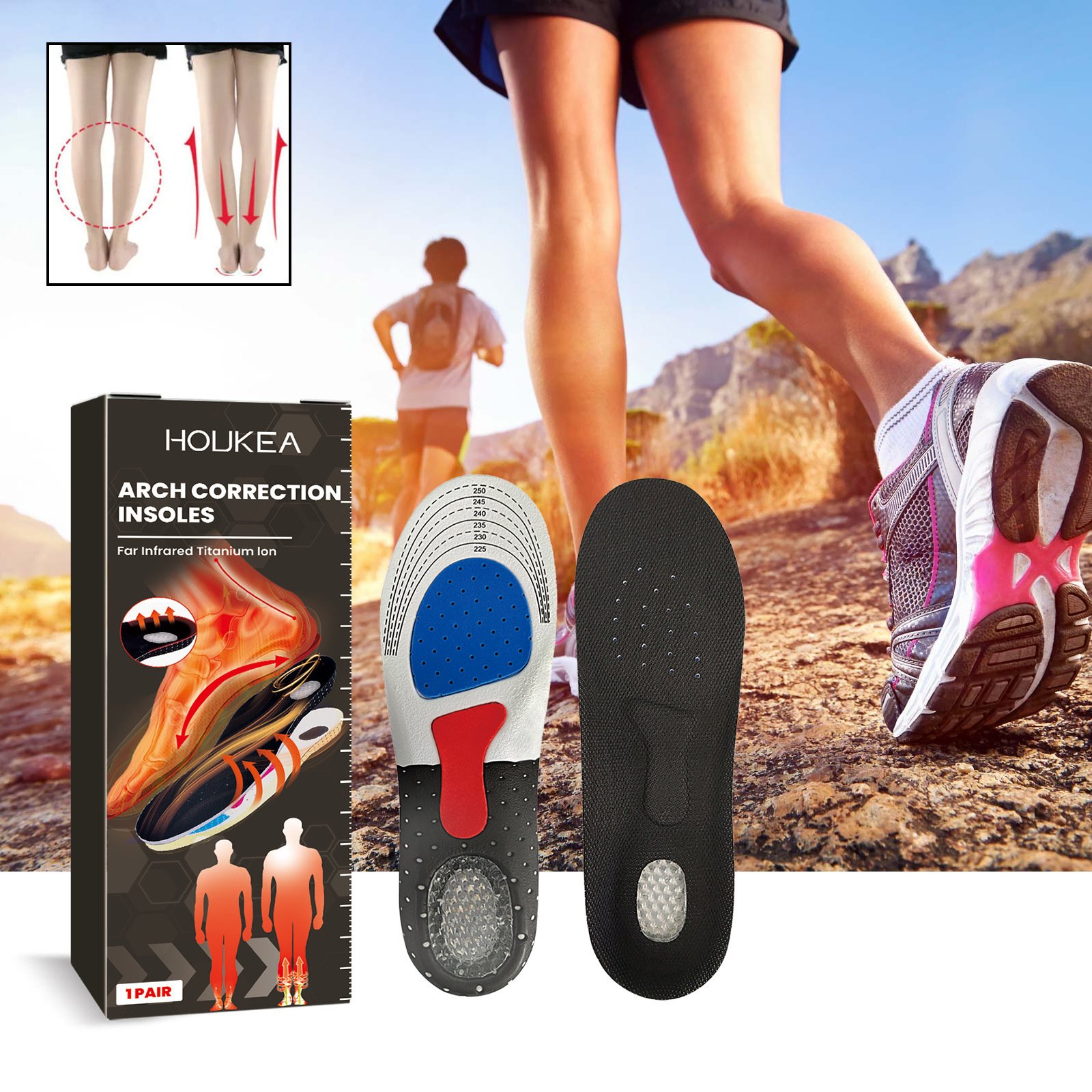1 Pair Houkea Foot Correction Insole, Arch Support Insole, Anti Slip And Wear-resistant Foot Posture Correction Insole