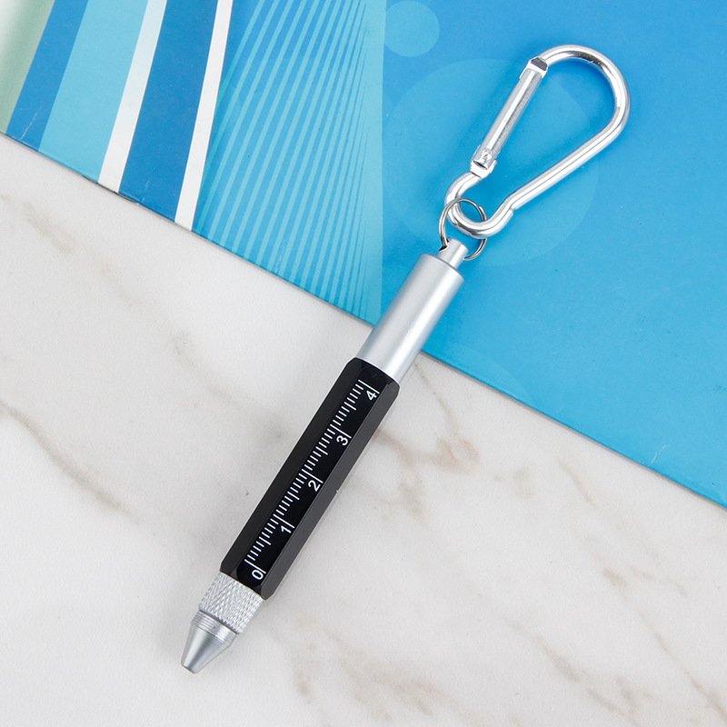 6-in-1 Multifunctional Metal Short Scale Touch Screen Screwdriver Mini Portable Mountaineering Buckle Tool Ballpoint Pen