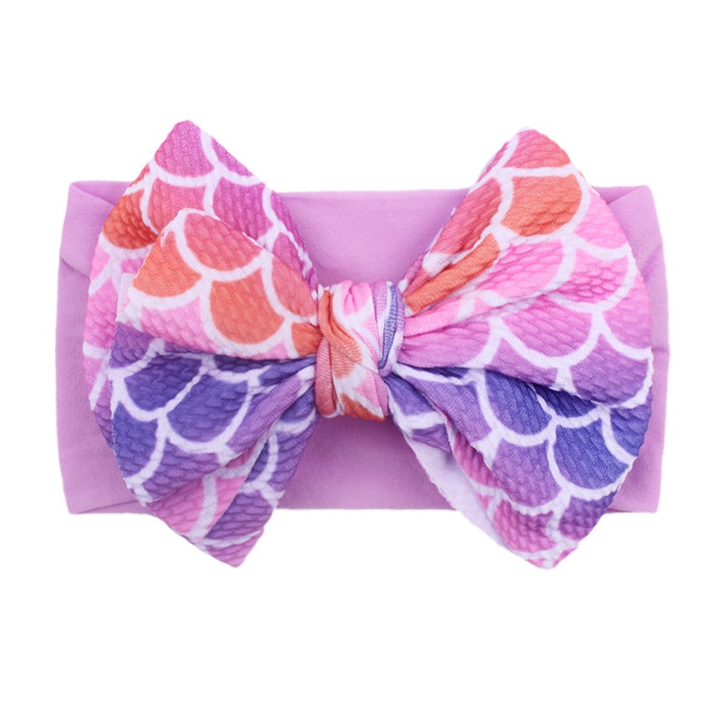 Children's Printed Large Bow Nylon Headband Printed Headscarf (Purple)