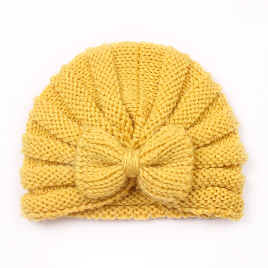 Baby Bow Hat Children's Knitted Warm Woolen Hat Baby Hat (Yellow)