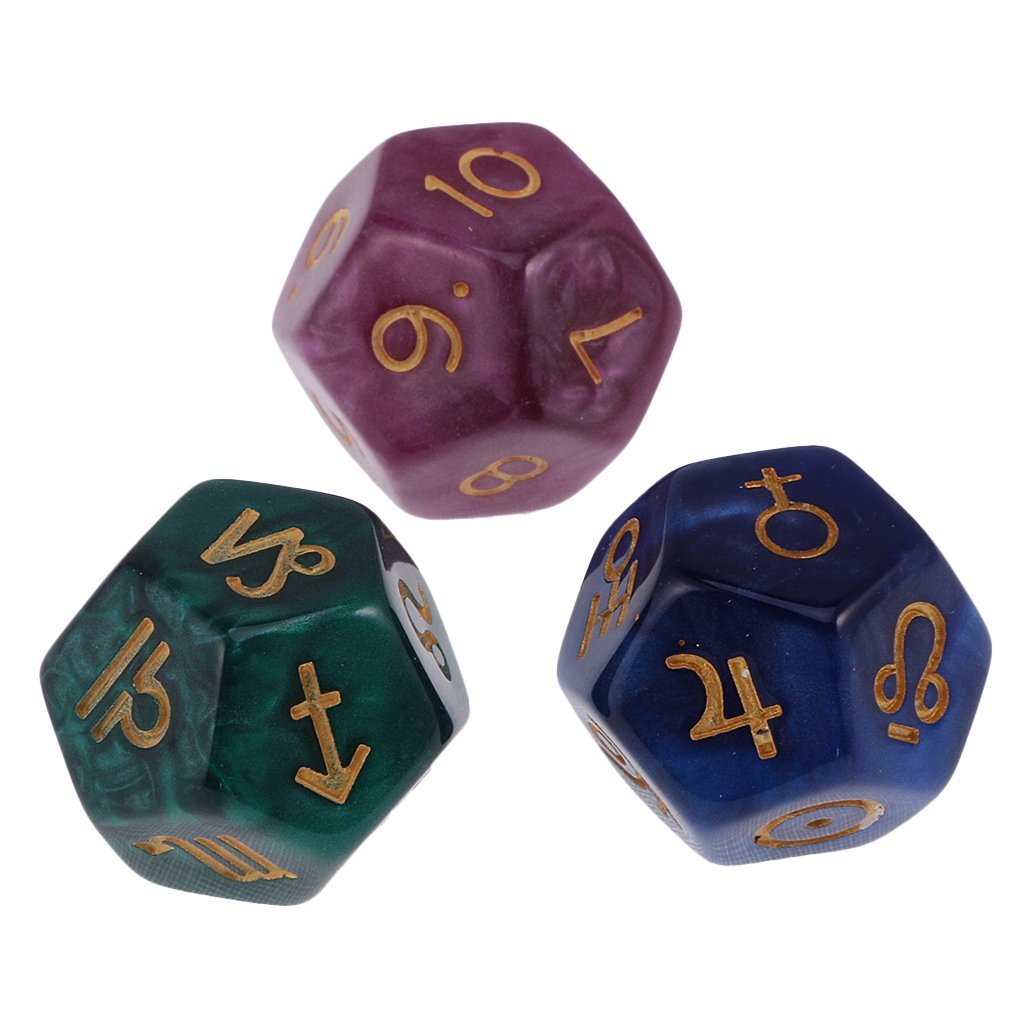 3 Pieces Of Pearl 12-sided Astrology Dice 3 Pieces Of Pearl 12-sided Astrology Dice
