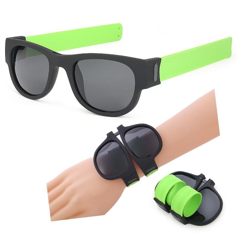 Slap Wristband Wrist Folding Sunglasses Trendy Foldable Sun Glasses (Green)