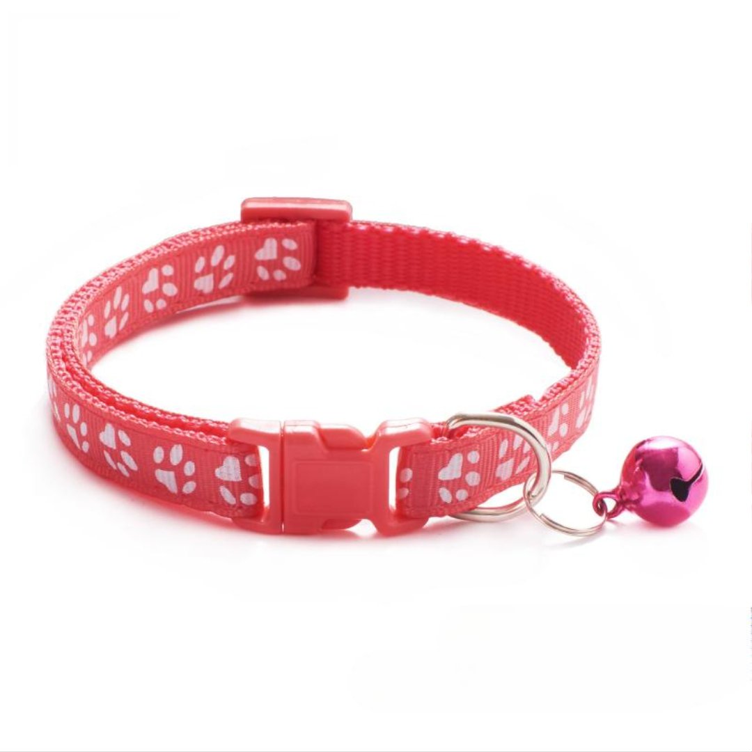1cm*19-32cm Pet Collar Footprint Paw Print Bell Collar (Watermelon Red)