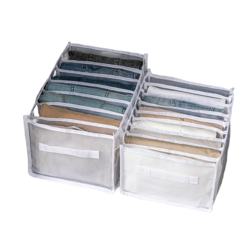 T-shirt, Clothing Storage Tool, Pants Compartment Box, Sorting Box, Wardrobe Drawer, Clothing Partition Bag, Basket, Jeans (White)