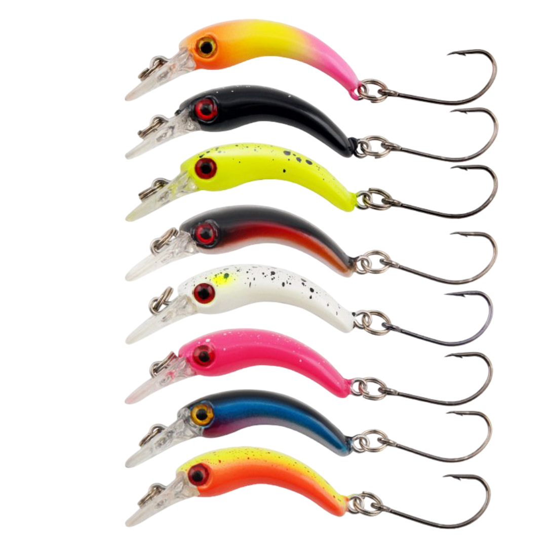 8pcs Set Lure Bait Bow Shaped Floating Little Mino 4cm/1.4g Sound Bead Sharp Single Hook Horse Mouth White Bar Fake Fish Bait