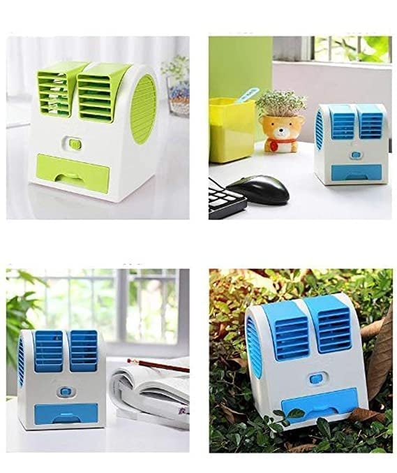 Mini AC USB and Battery Operated Air Conditioner Mini Water Air Cooler Cooling Fan Duel with Ice Chambe Perfect for Temple,Home,Kitchen USE, Study Many MULTICOLOURS