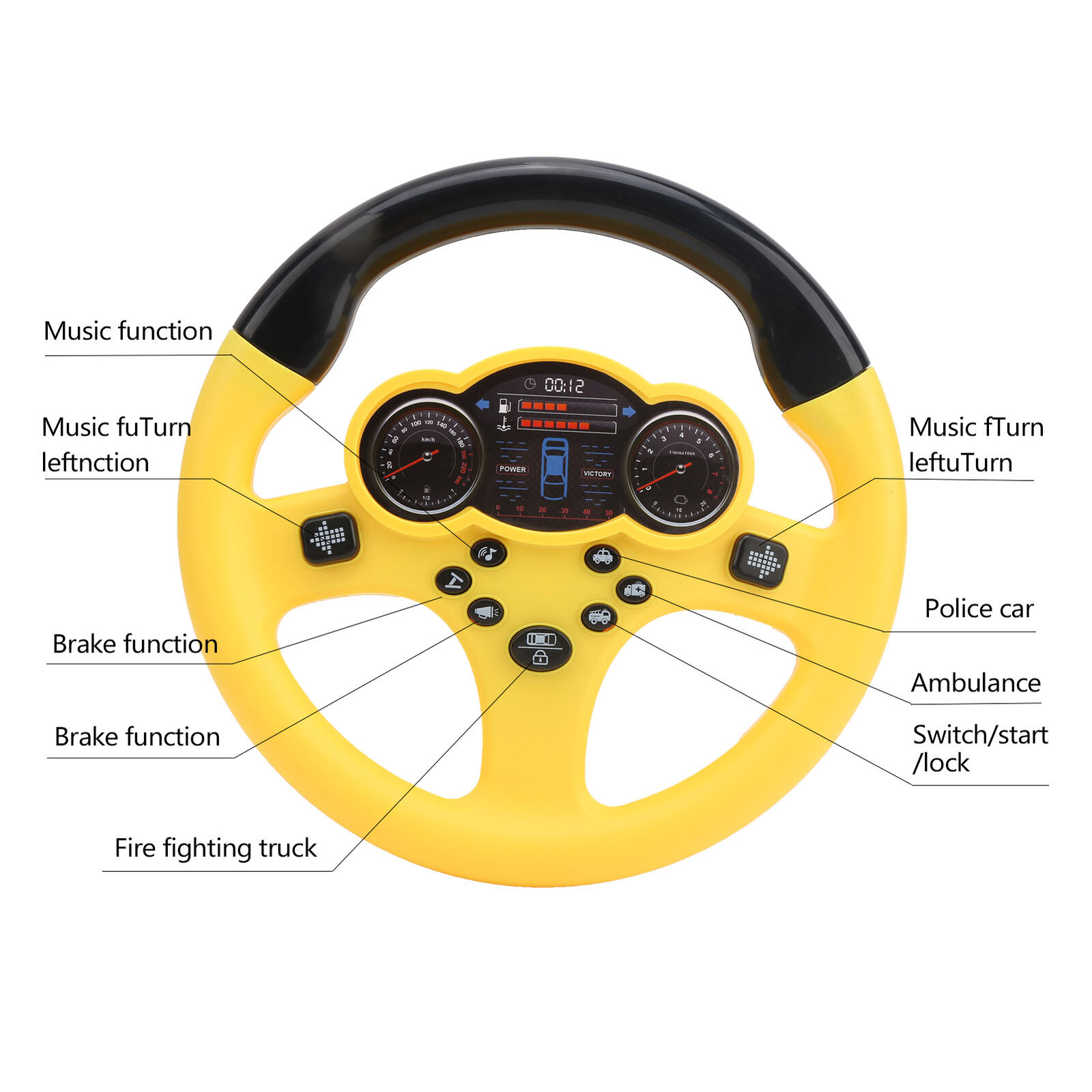 Mini Steering Wheel Toy Children's Early Education Simulation Driving Yellow