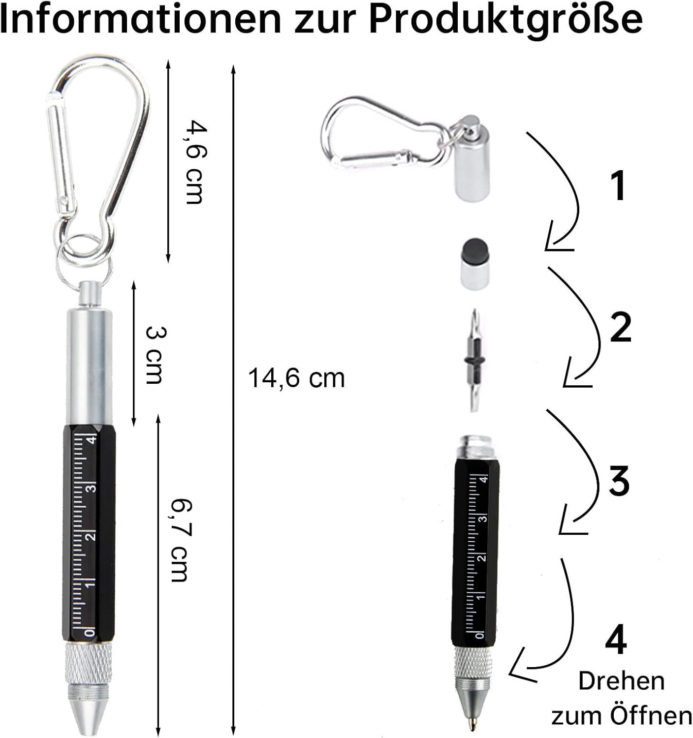 6-in-1 Multifunctional Metal Short Scale Touch Screen Screwdriver Mini Portable Mountaineering Buckle Tool Ballpoint Pen