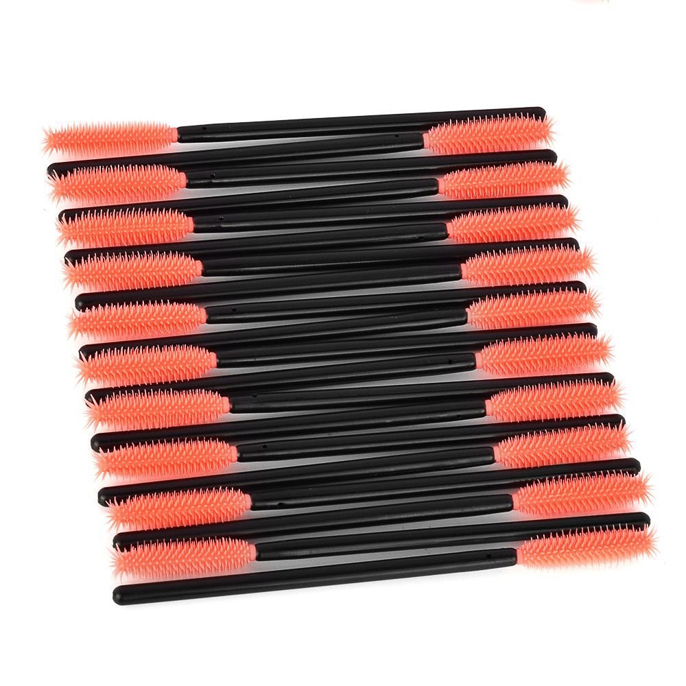 50 Pieces Black Stem Orange Head Silicone Brush Head Eyebrow Brush Disposable Grafting Eyelash Curling Eyelash Brush
