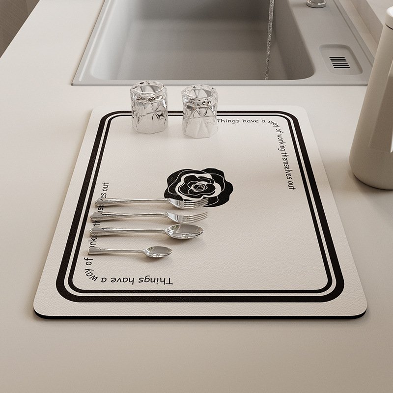 Kitchen Countertop Drain Pad Diatom Mud Absorbent Pad Desktop (Beloved Camellia)