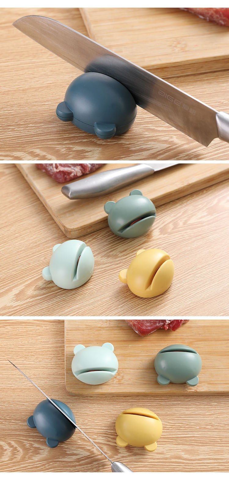 1 PS Cartoon Frog Knife Grinding Stone Tool Household Multi Functional Kitchen Knife Quick Grinding Tool Portable Anti Slip Grinding Scissors Kitchen Kitchenware (Blue)