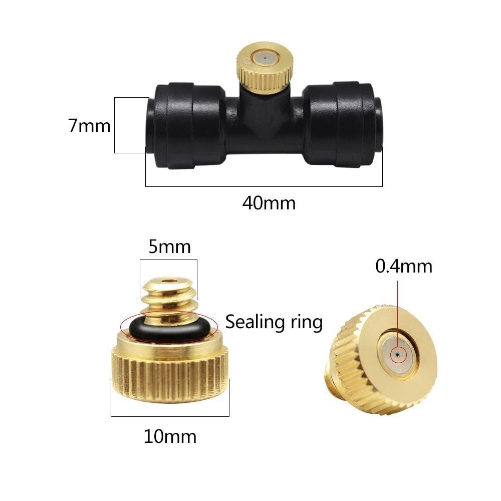 Black Quick Insert Spray Seat Plug Low Pressure Brass Atomizing Spray Head Outdoor Cooling Kit Accessories (5 nozzle+5 base +1 plug)