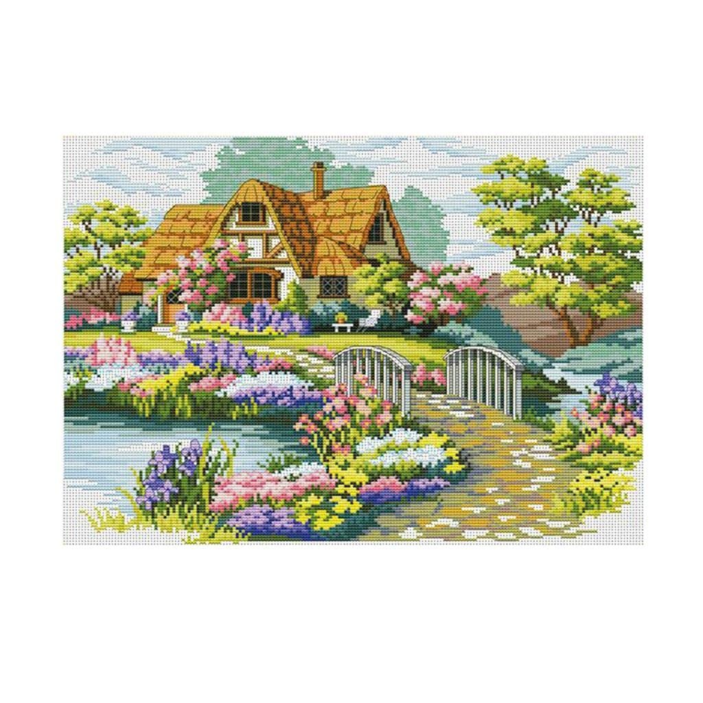 50*43cm Cross Stitch Stamped Kit Garden Cottage Pattern Embroidery Needlepoint Craft