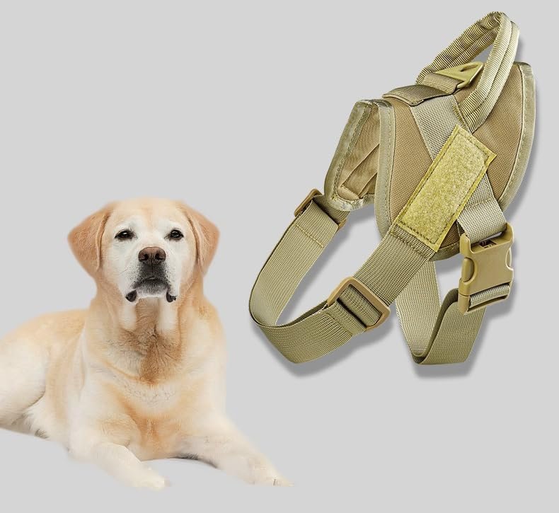 Dog Leash Explosion-proof Punching Tactical K9 Pet Chest Harness, Large Dog Vest Style Dog Leash (Khaki)
