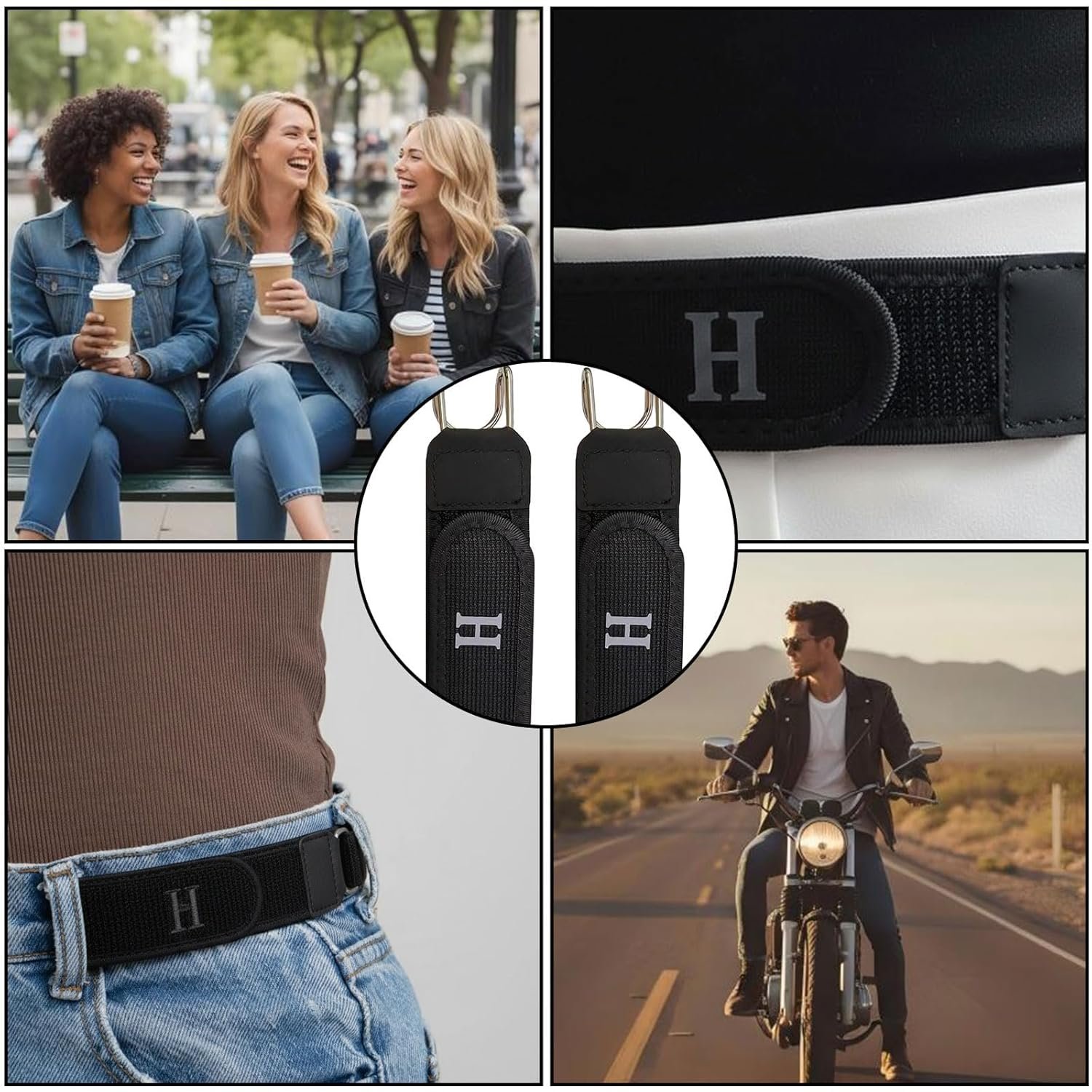 No Buckle Stretch Belt For Jeans Portable Stylish Metal Hook Buckleless Belt Black