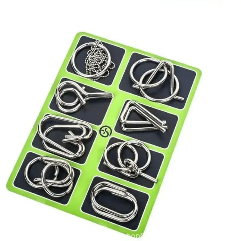 8-piece Set ABCD Metal Puzzle Nine Chain Series Ring Intelligence Buckle (green-plastic box packing) 8-piece Set ABCD Metal Puzzle Nine Chain Series Ring Intelligence Buckle (green-plastic box packing)