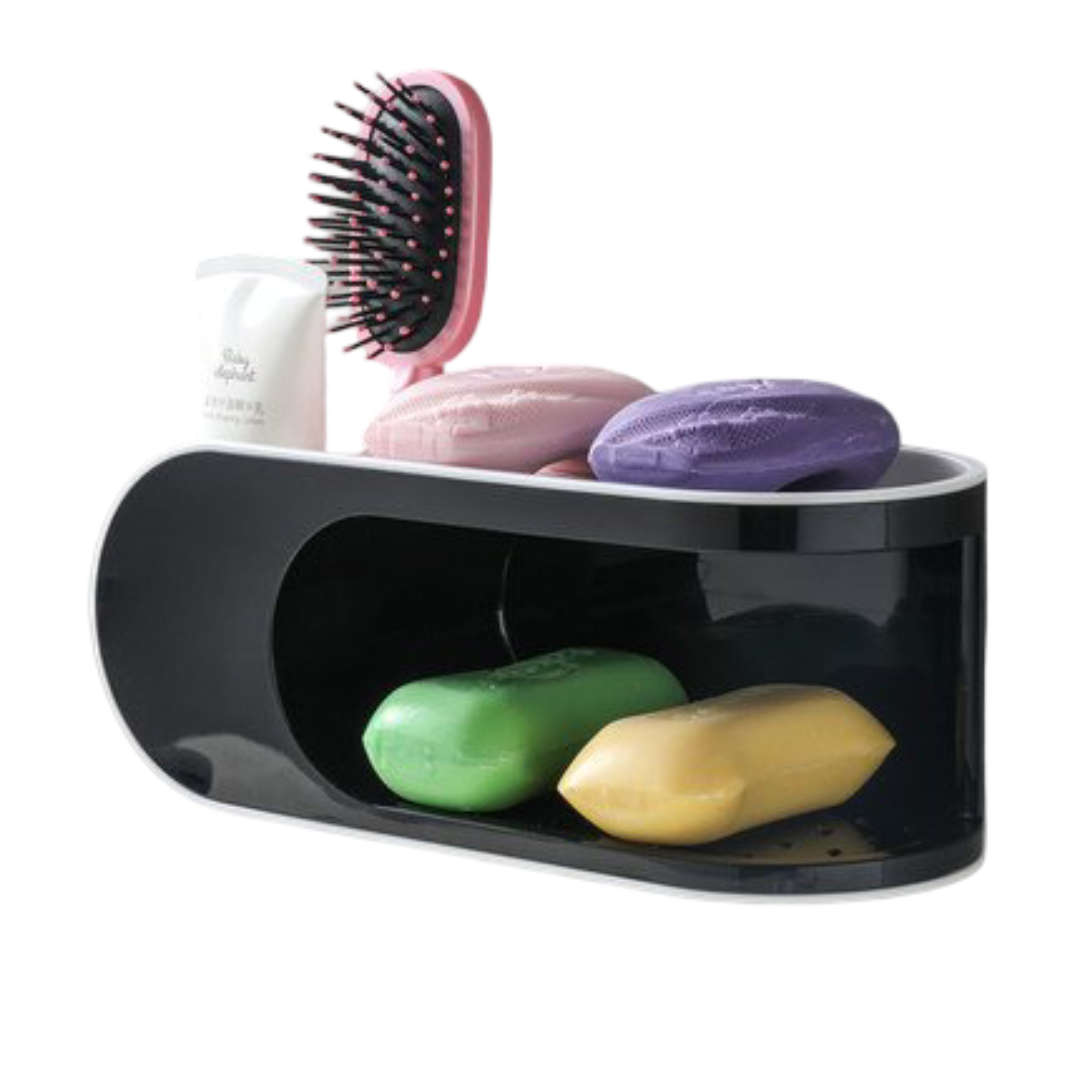 Double Layered Soap Box Storage Rack With No Punching (Black)