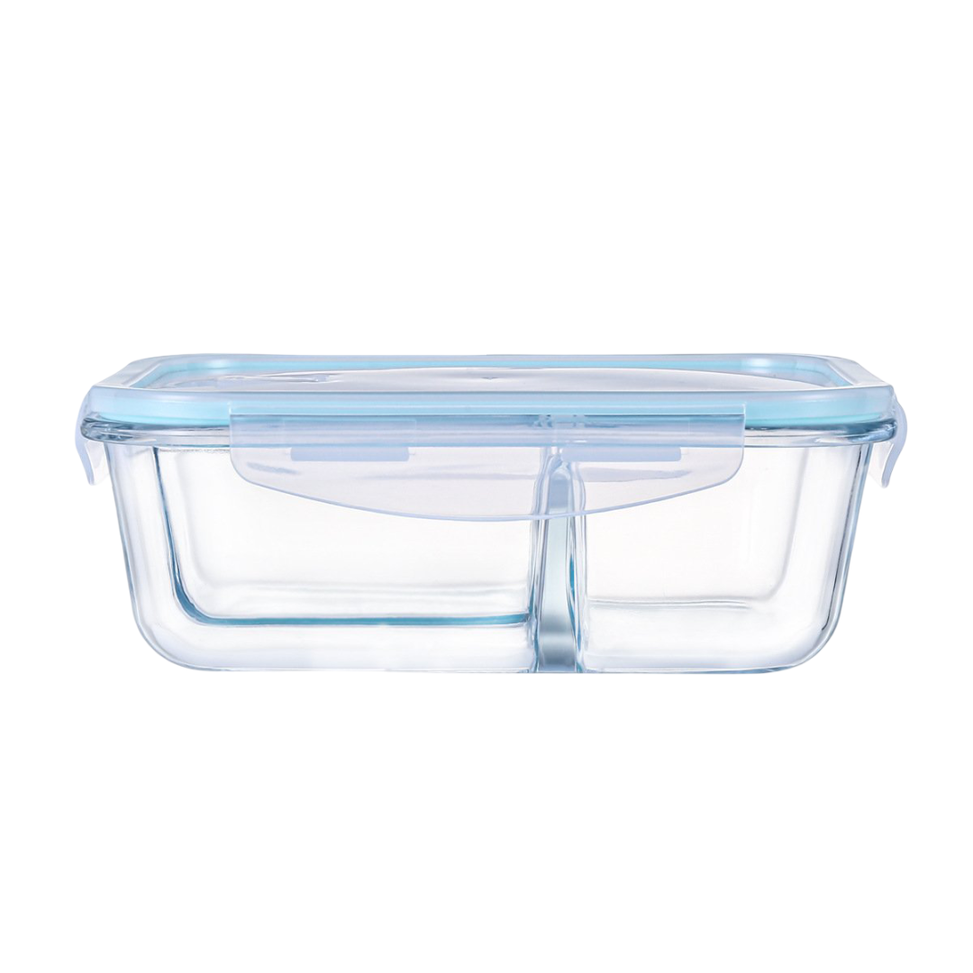 Heat Resistant Glass Lunch Box With Lid, Fresh-keeping Bowl, Sealed Box, Bento Lunch Box, Microwave Preservation Box, Minimalist Glass Bowl (1040 Two Separations rectangular)