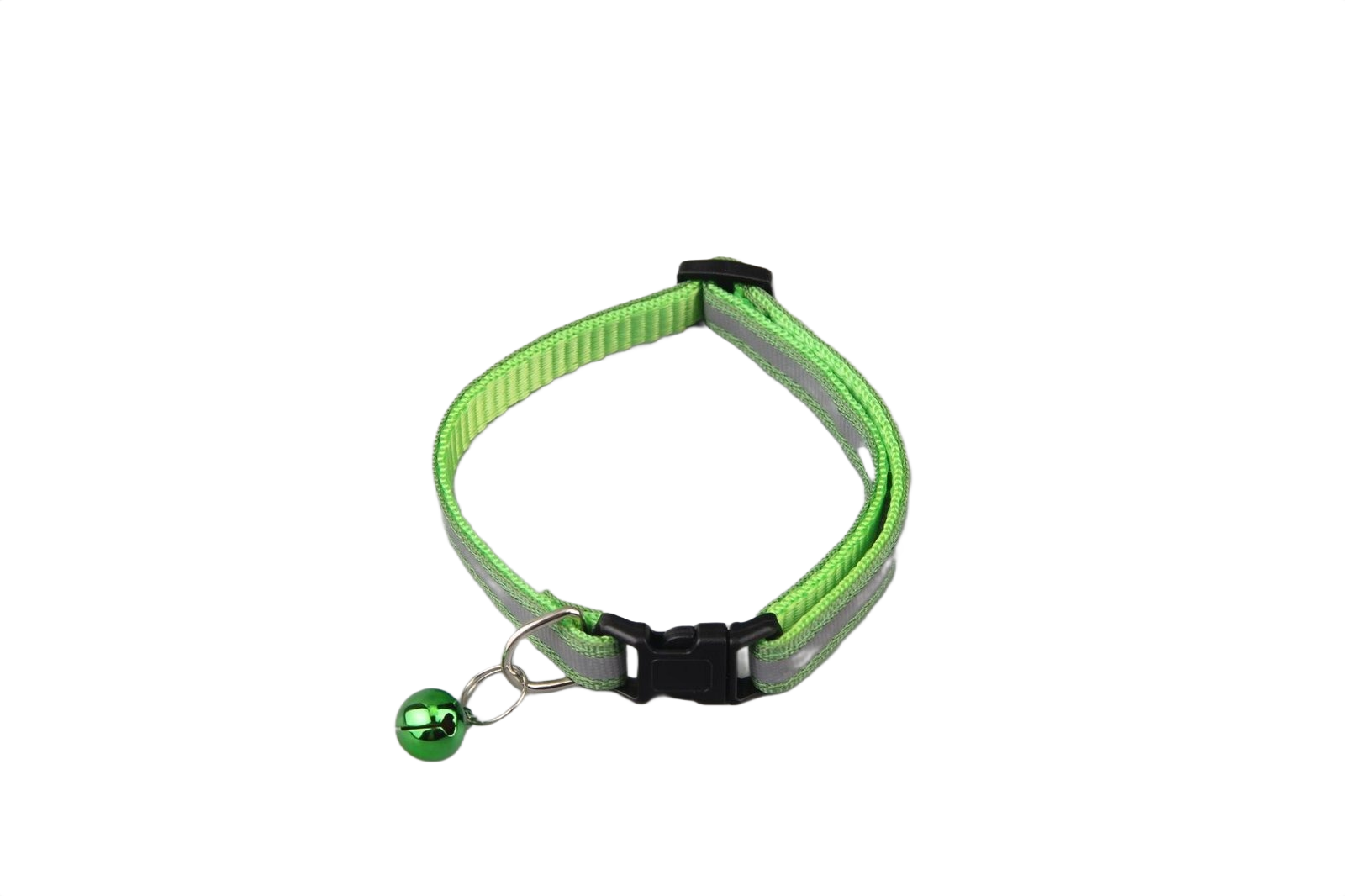 Pet Black Buckle Reflective Collar With Bell Collar (Light Green)