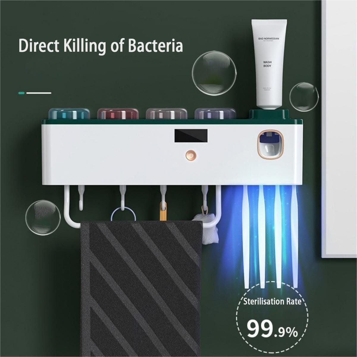 Disinfection Toothbrush Holder Upgraded Cup Toothbrush Sterilizer Suction Wall Multifunctional Toothbrush Disinfection Storage Rack (White-3 cups-disinfect toothbrush)