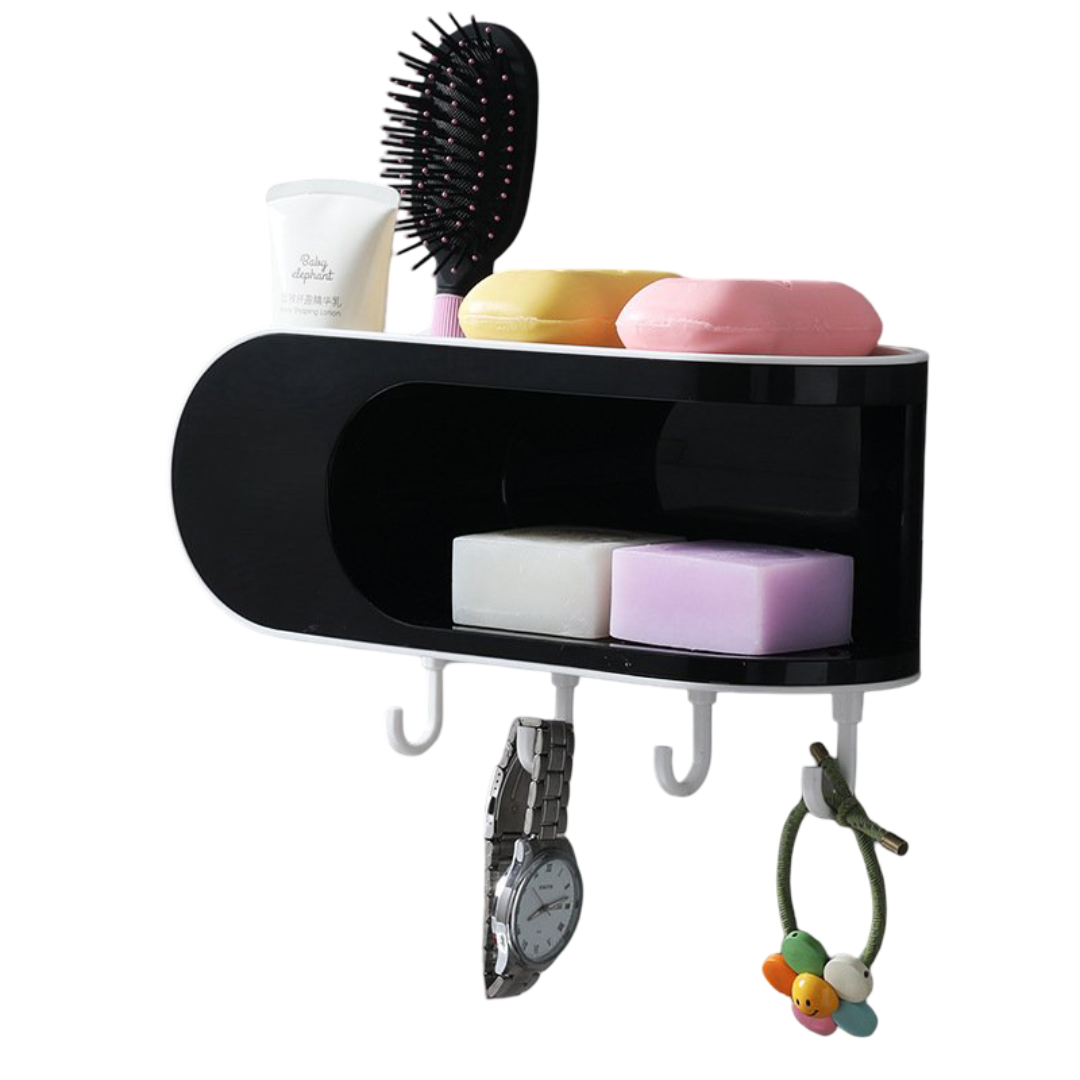 Double Layered Soap Box Storage Rack With No Punching (Grey) Double Layered Soap Box Storage Rack With No Punching (Grey)